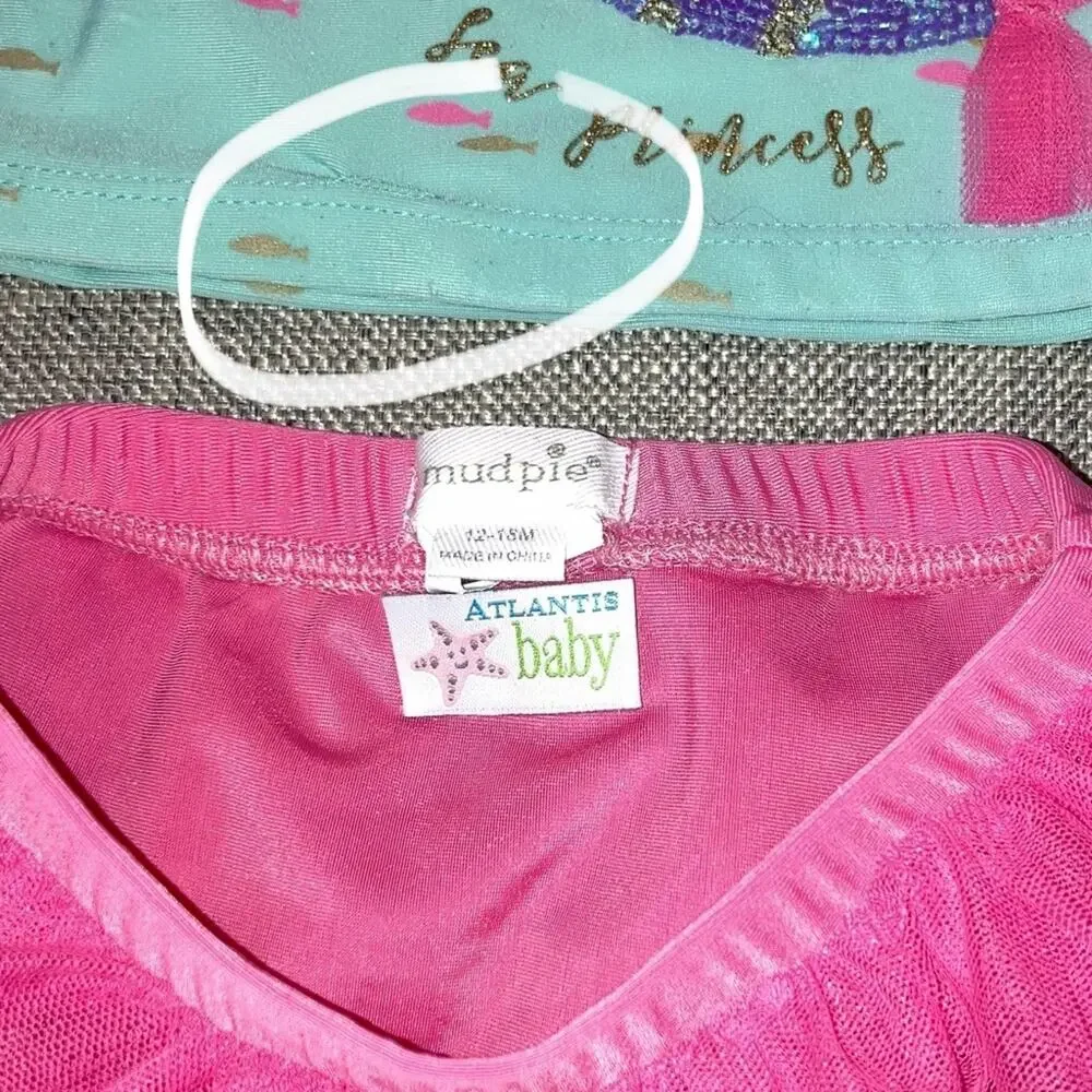 Mudpie with Atlantis Baby tags mermaid swim set 12-18m overall VGUC